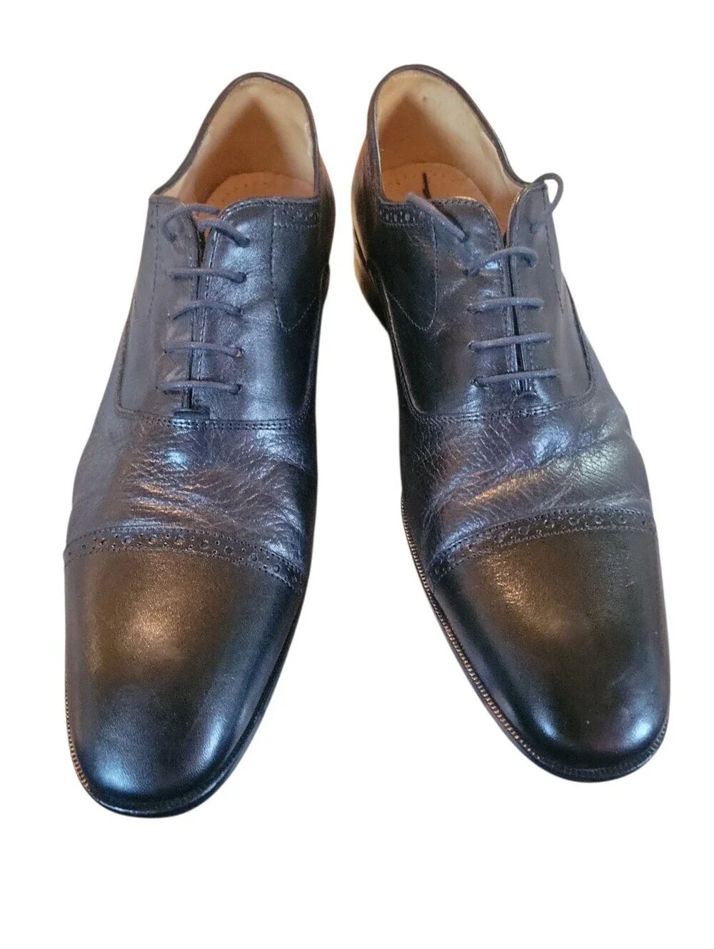 Mercanti Fiorentini Black Leather Cap-Toe Oxfords Sz 11M